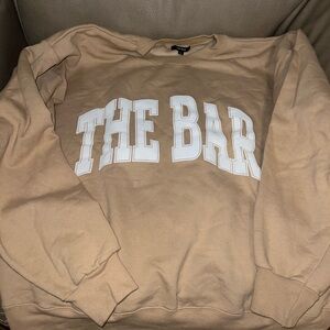 The Bar Tan Crewneck Sweater with White Lettering